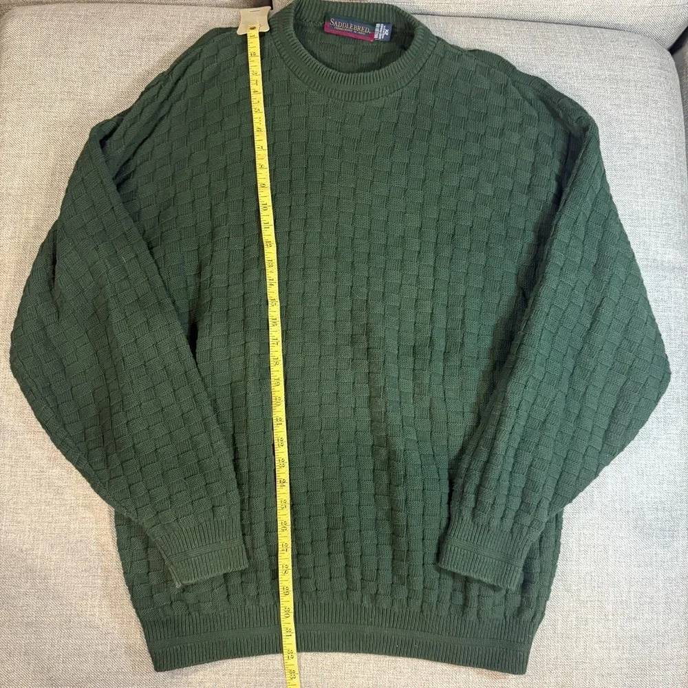 Saddlebred Green Textured Knit Sweater Men's 2XL Crewneck 100% Cotton Pullover